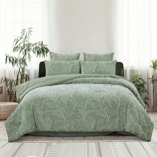 Ardor Kiah Pale Olive Textured Clipped Jacquard Quilt Cover Set Queen - Main Image