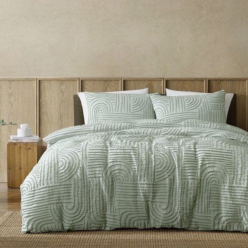 Ardor Kiewa Dusty Sage Textured Jacquard Aztec Quilt Cover Set King - Main Image