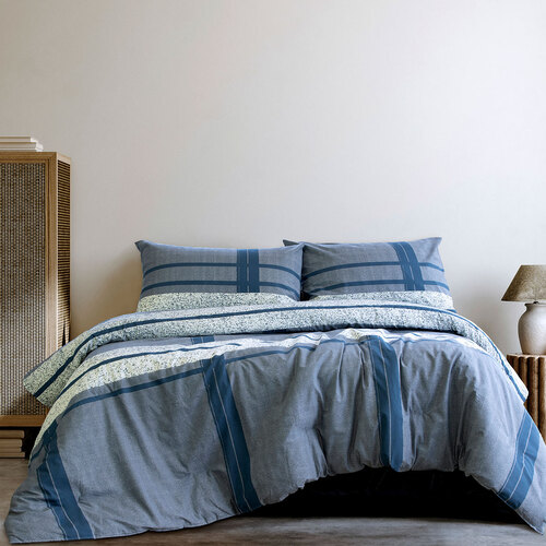 Ardor Mateo Navy Polyester Cotton Quilt Cover Set Queen - Main Image