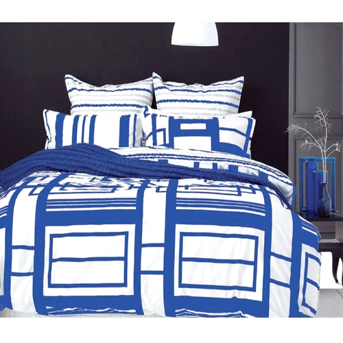 Retro Home 250TC Cotton Rich Metropol Cobalt Quilt Cover Set Queen - Main Image