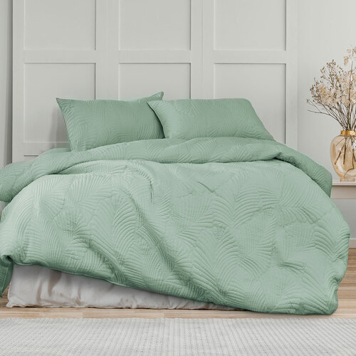Ardor Molly Palm Green Quilted Quilt Cover Set Queen - Main Image