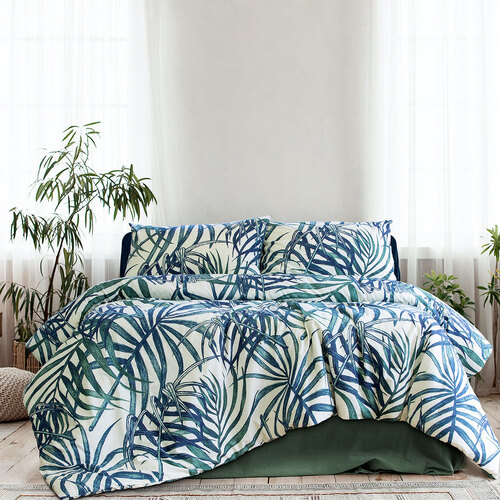 Ardor Palms Blue Polyester Cotton Quilt Cover Set Queen - Main Image
