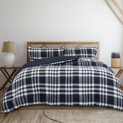 Ardor Ronan Navy Plaid Jacquard Quilt Cover Set King - Main Image