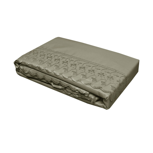 Essentially Home Living Machine Lace Embroidered Sheet Set Single Mocha - Main Image