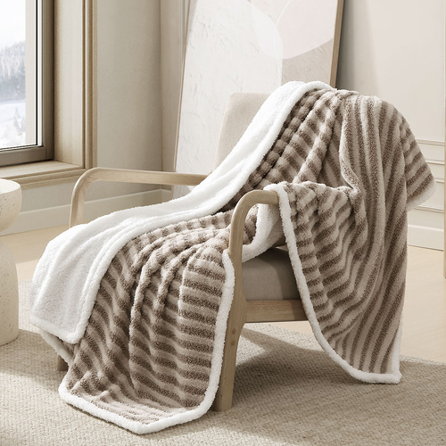 Ardor Carter Striped Boucle Throw Rug with Sherpa Reverse 130x170cm - Main Image