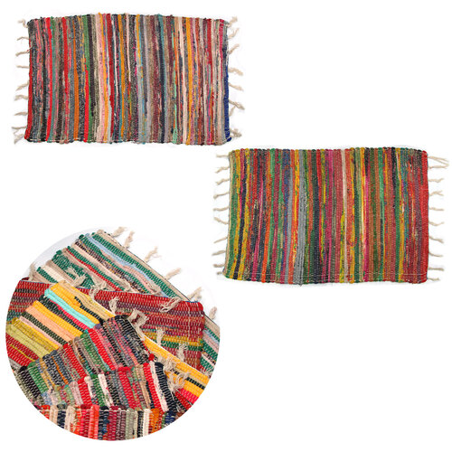 Set of 2 Random Colour Hand Made Cotton Rich Chindi Floor Rugs 60 x 90 cm - Main Image