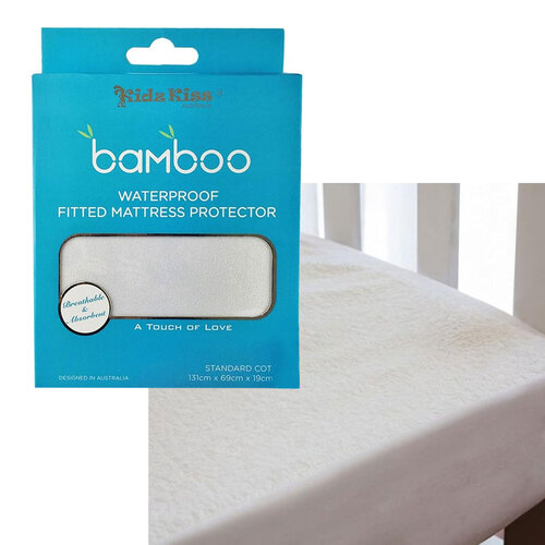 Waterproof Fitted Mattress Protector Standard Cot Size 131x69x19cm - Main Image
