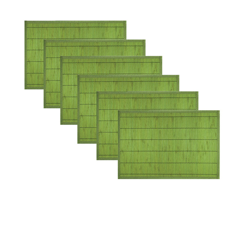 Set of 6 Narrow Slat Bamboo Table Placemats 30 x 45cm Green - Main Image