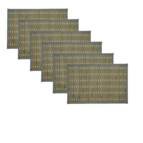 Set of 6 Streak Bamboo Table Placemats 30 x 45cm Grey Silver - Main Image