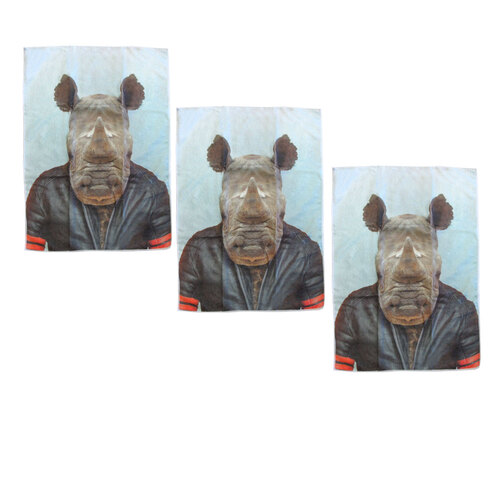 Set of 3 Zoo Portraits Microfiber Tea Towels Rhino 67 x 45 cm - Main Image