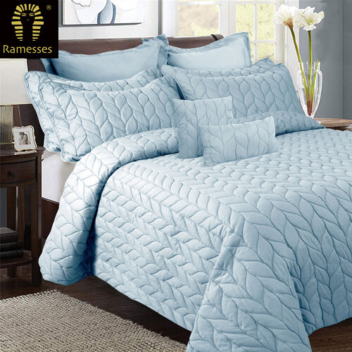 Ramesses 9 Pieces Ultrasonic Comforter Set Queen Steel Blue - Main Image