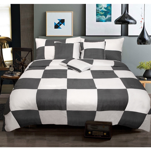 6 Piece Comforter Set Check Charcoal Queen by Shangri La - Main Image