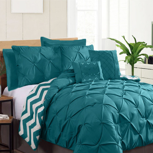 Ramesses 7 Piece Pinch Pleat Comforter Set Teal Queen - Main Image