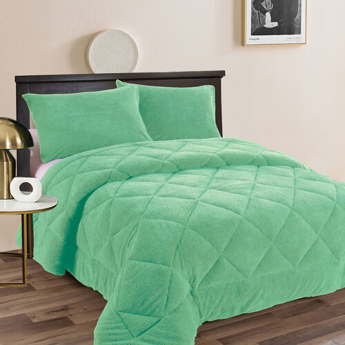 Ramesses Teddy Fleece 3 Pcs Comforter Set Aqua (Frost) Queen - Main Image