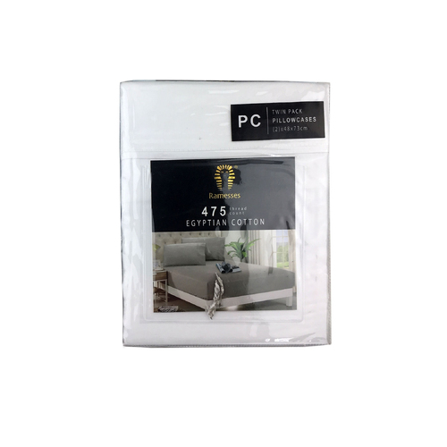 Ramesses 475TC Egyptian Cotton Twin Standard Pillowcases White - Main Image