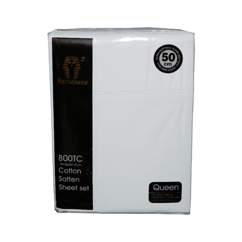 800TC Ramesses Cotton Sateen Sheet Set White Queen - Main Image