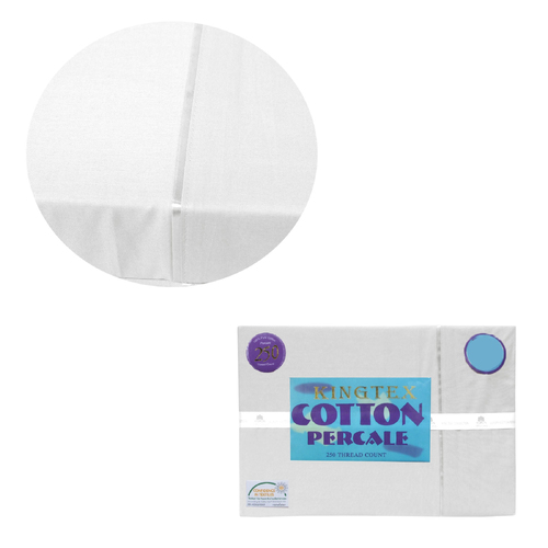Kingtex 250TC Cotton Percale Sheet Set King White - Main Image