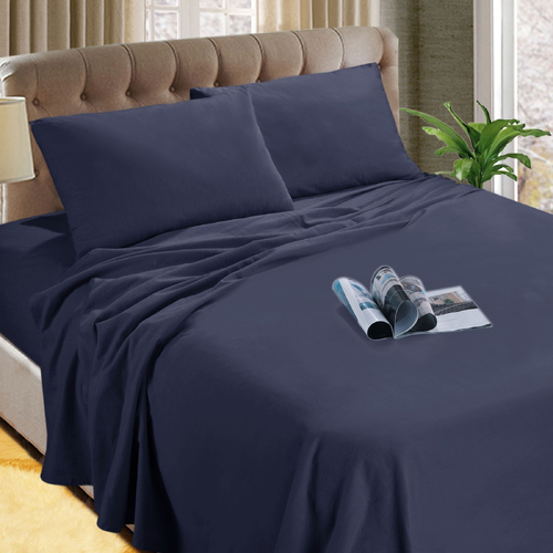 Kingtex Micro Flannelette Sheet Set 40 cm Wall Denim King - Main Image