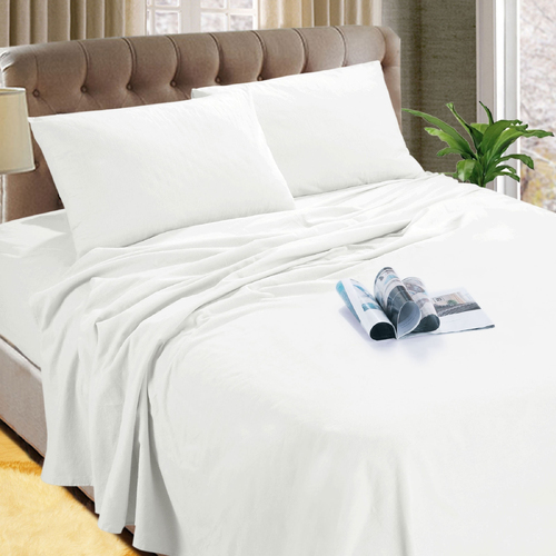 Kingtex Micro Flannelette Sheet Set 40 cm Wall White Queen - Main Image