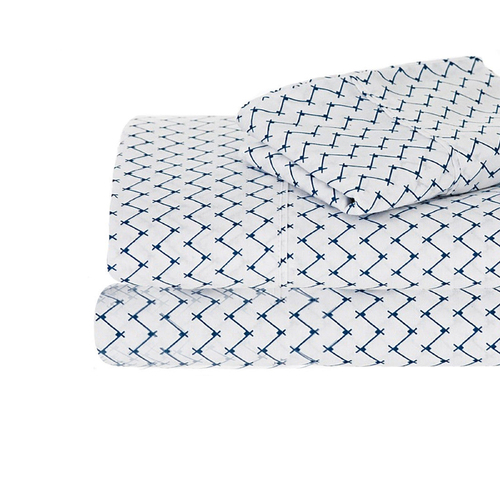 Ramesses 250TC Egyptian Cotton Printed Sheet Set Navy Sefton Single - Main Image
