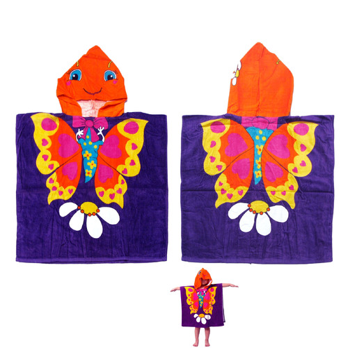 Cute Kids Cotton Hooded Towel Poncho 60 x 120 cm Butterfly - Main Image