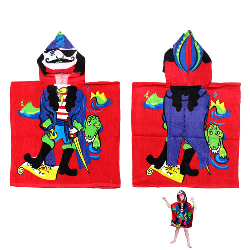 Cute Kids Cotton Hooded Towel Poncho 60 x 120 cm Pirate - Main Image