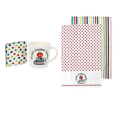 Ladelle World's Greatest Teacher Mug & Coaster & Tea Towels - Main Image