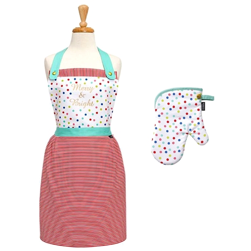 Ladelle Set of 2 Merry And Bright Christmas Oven Mitt & Apron Kitchen Set - Main Image