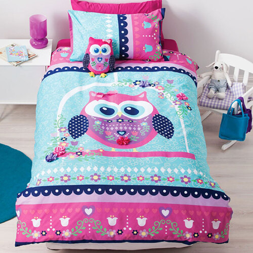 Cubby House Reversible Pretty Owl Quilt Cover Set Single - Main Image