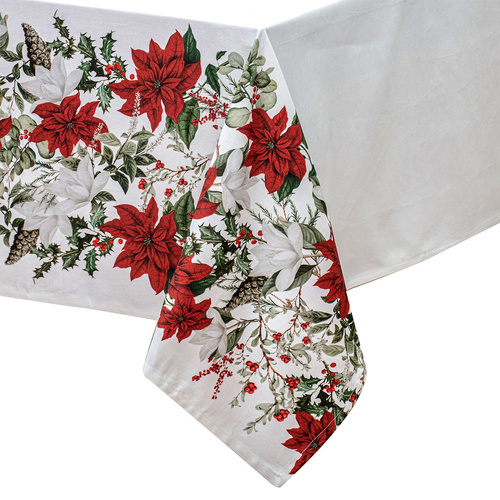 100% Cotton Ashdene Poinsettia Festive Christmas Holiday Tablecloth 150 x 300 cm - Main Image