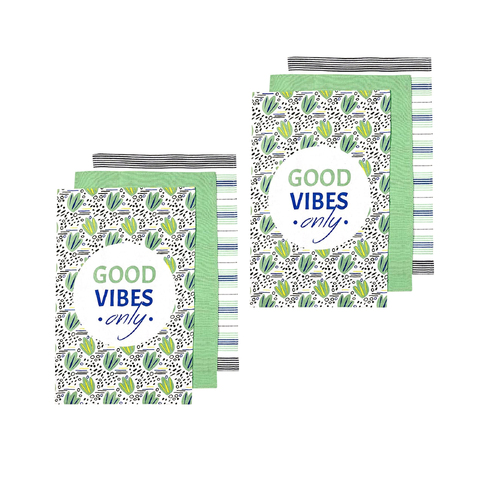 Ladelle Set of 6 Arise Good Vibes Tea Towels Green - Main Image
