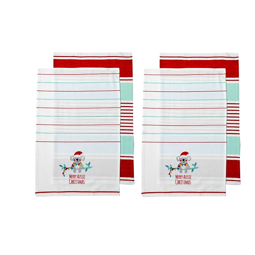 Ladelle Australiana Aussie Animal Koala Christmas Set of 4 Cotton Kitchen Towels - Main Image
