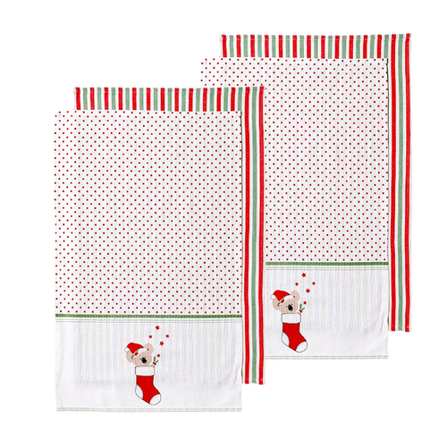 Ladelle Set of 4 Aussie Stocking Kitchen / Cleaning 100% Cotton Tea Towels 45 x 70 cm - Main Image