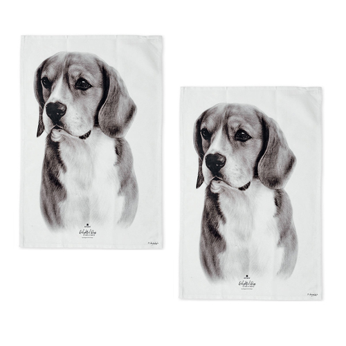 Set of 2 Delightful Dogs Cotton Kitchen Tea Towels 50 x 70 cm Beagle - Main Image