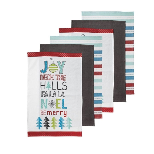 Ladelle Set of 6 Be Merry Kitchen Kitchen / Cleaning 100% Cotton Tea Towels - Main Image