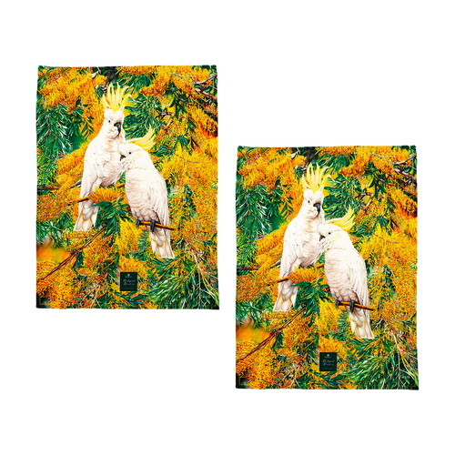 Set of 2 Backyard Beauties Kitchen Tea Towels Cockatoos 50 x 70 cm - Main Image