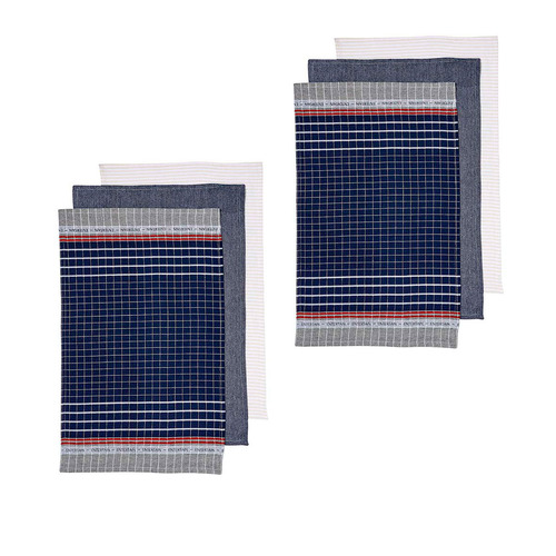 Ladelle Entertainer Set of 6 Cotton Kitchen Towels Navy - Main Image