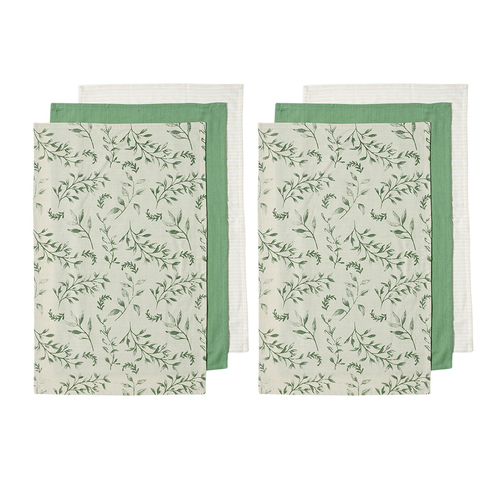 Ladelle Grown Ivy Set of 6 Cotton Kitchen Towels Green - Main Image