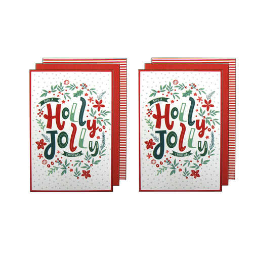 Ladelle Joyful Jolly Christmas Set of 6 Cotton Kitchen Towels Red - Main Image