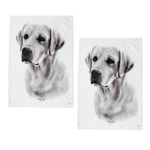 Set of 2 Delightful Dogs Cotton Kitchen Tea Towels 50 x 70 cm Labrador - Main Image