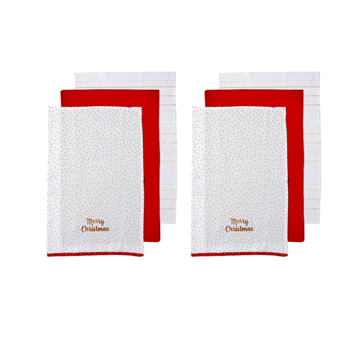 Ladelle Joyful Merry Christmas Set of 6 Cotton Kitchen Towels Red - Main Image