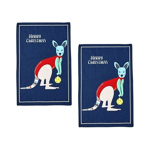 Ladelle Australiana Animal Drawing Set of 2 Cotton Kitchen Towels Kangaroo - Main Image