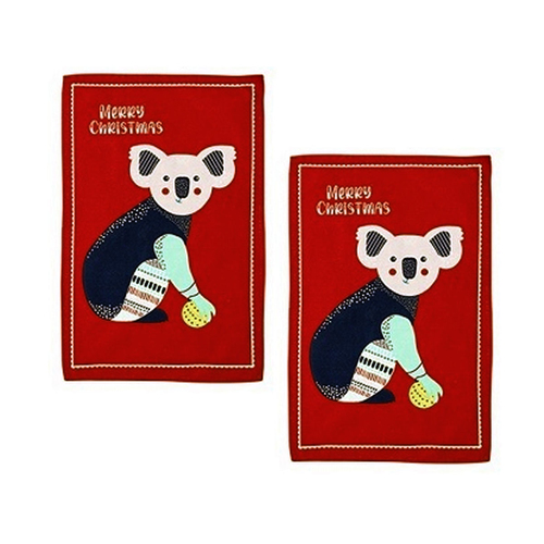 Ladelle Australiana Animal Drawing Set of 2 Cotton Kitchen Towels Koala - Main Image