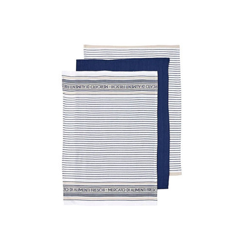 Ladelle Set of 3 Professional Series III Cotton Kitchen Tea Towels Navy 50 x 70 cm - Main Image