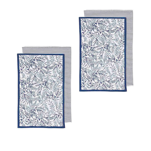 Ladelle Repose Floral Set of 4 Cotton Kitchen Towels Navy - Main Image
