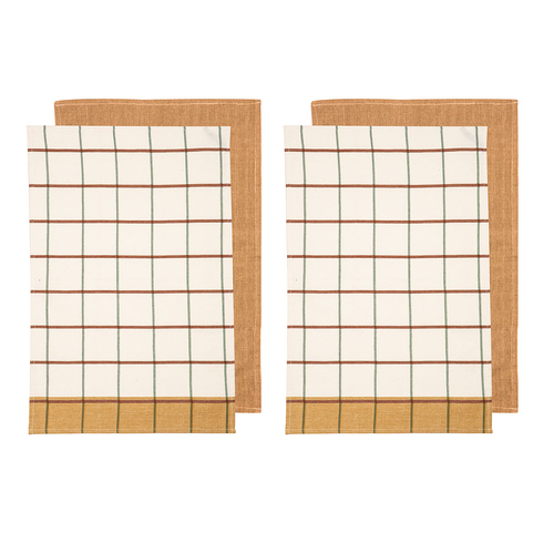 Ladelle Set of 4 Retreat Cotton Kitchen Tea Towels 50 x 70 cm Mustard - Main Image