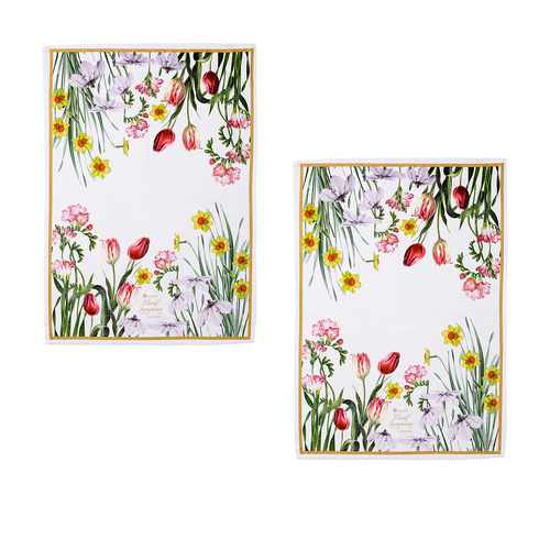 Ashdene Set of 2 Floral Symphony Cotton Kitchen Tea Towels 50 x 70 cm - Main Image