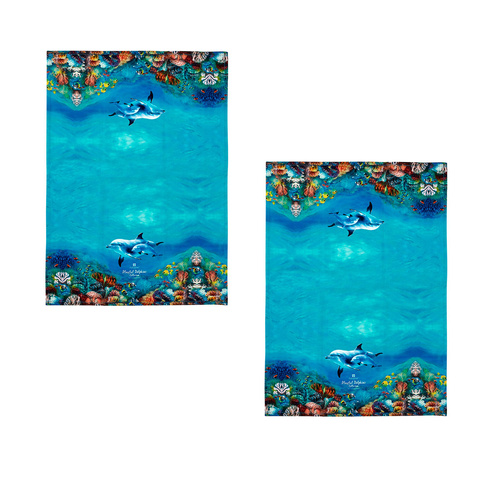 Ashdene Set of 2 Playful Dolphins Cotton Kitchen Tea Towels 50 x 70 cm Reef Exploring - Main Image