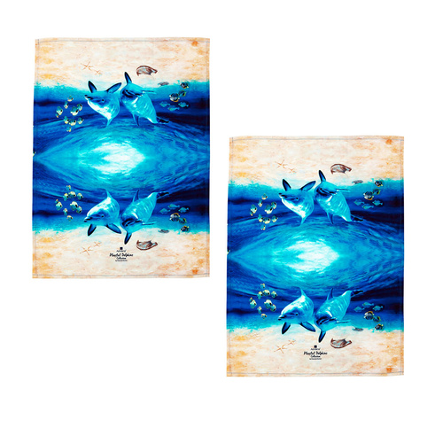 Ashdene Set of 2 Playful Dolphins Cotton Kitchen Tea Towels 50 x 70 cm Underwater Buddies - Main Image