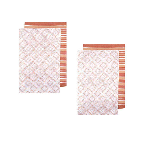 Ladelle Sanctuary Geo Terracotta Set of 4 Cotton Kitchen Towels 45 x 70 cm - Main Image